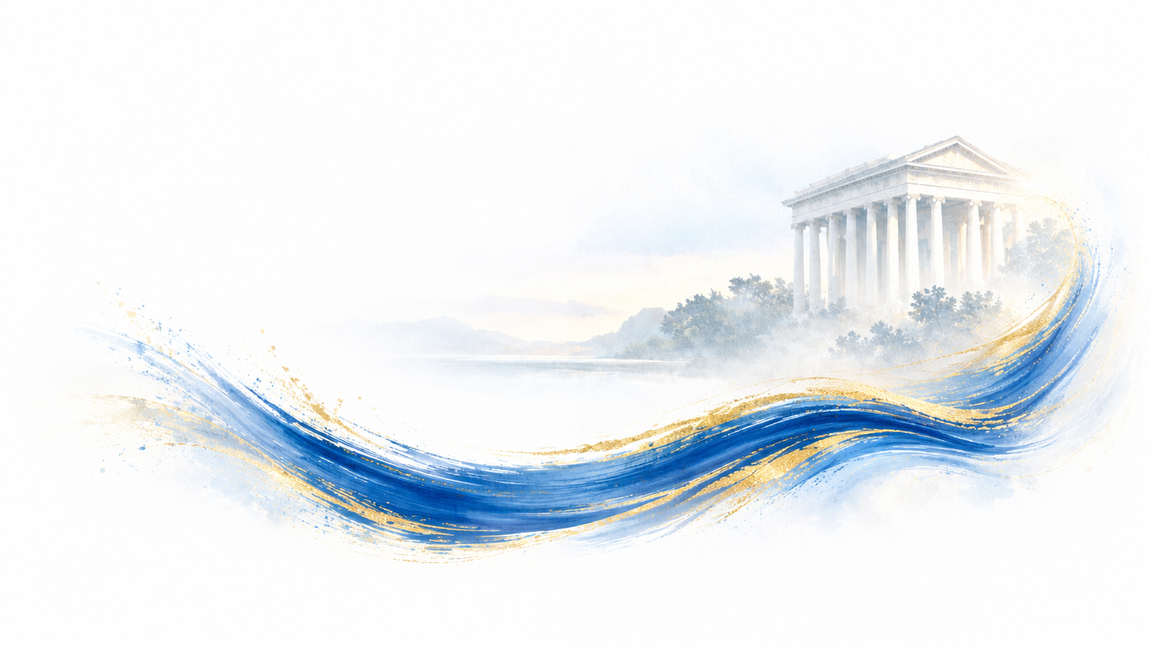Tempio classico tra onde blu e oro del Premio Letterario Sandomenichino